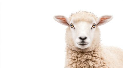 Obraz premium a cute sheep looking at the camera isolated on a white background
