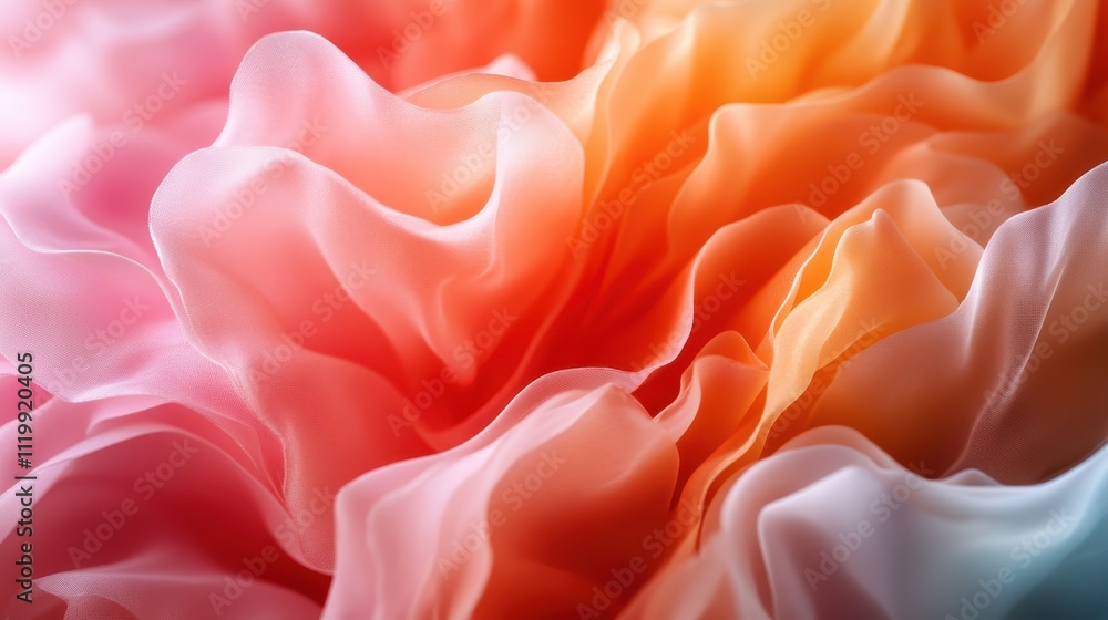 Poster vibrant fabric cascades in bright hues of pink and orange, forming an abstract pattern that exudes e
