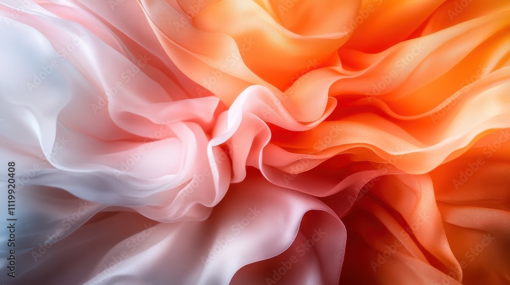Poster elegant fabric flows in harmonious shades of orange and pink, creating a mesmerizing abstract image 