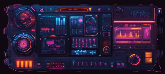 Obraz premium Futuristic Tech Control Panel: Neon Lights and Digital Displays