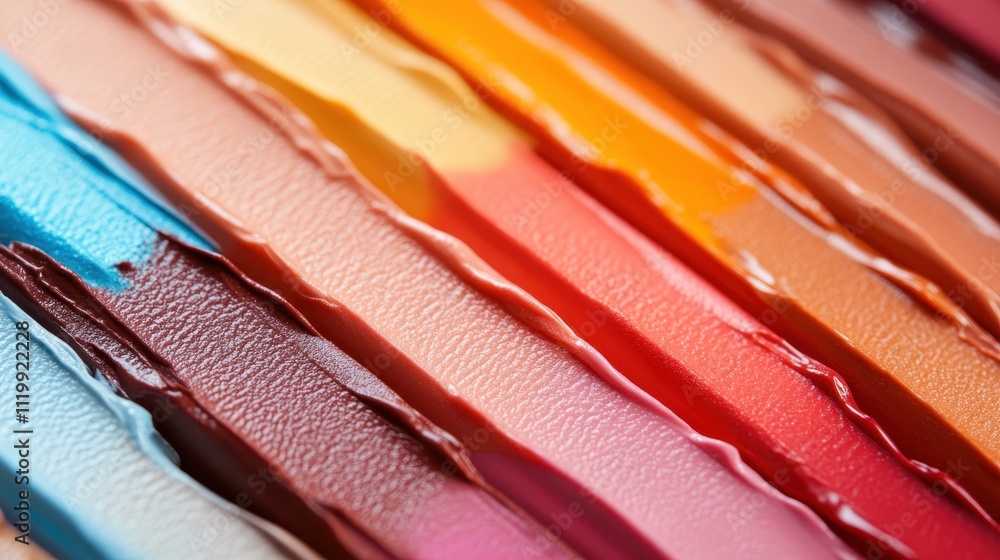 Poster the image depicts smooth lipstick smears creatively layered to form a vibrant and dynamic pattern, s