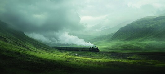 Misty Mountain Train Journey: A Serene Landscape