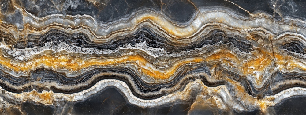 Poster A close-up of layered stone with intricate patterns and colors.