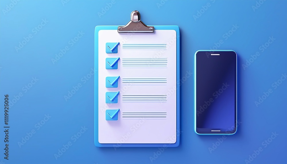 Poster a clipboard with checkboxes next to a smartphone, symbolizing task management and organization.