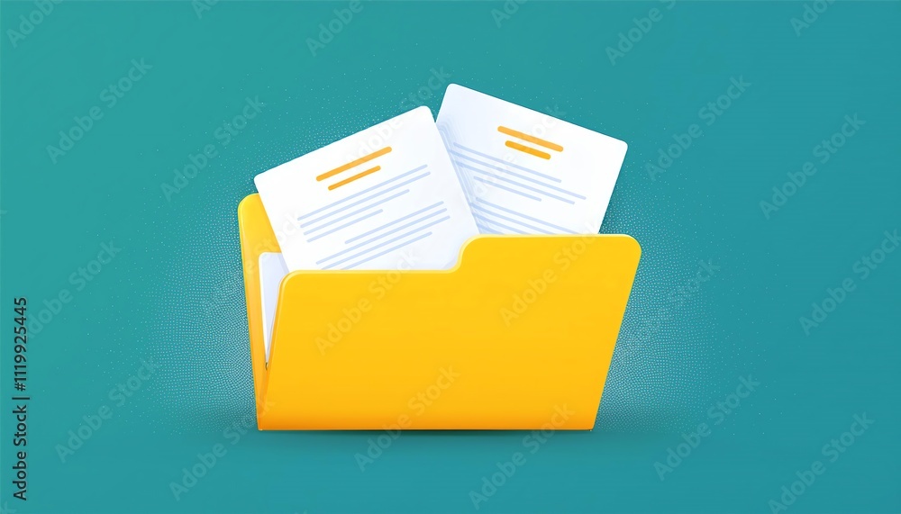 Poster a vibrant yellow folder containing documents, symbolizing organization and data management.
