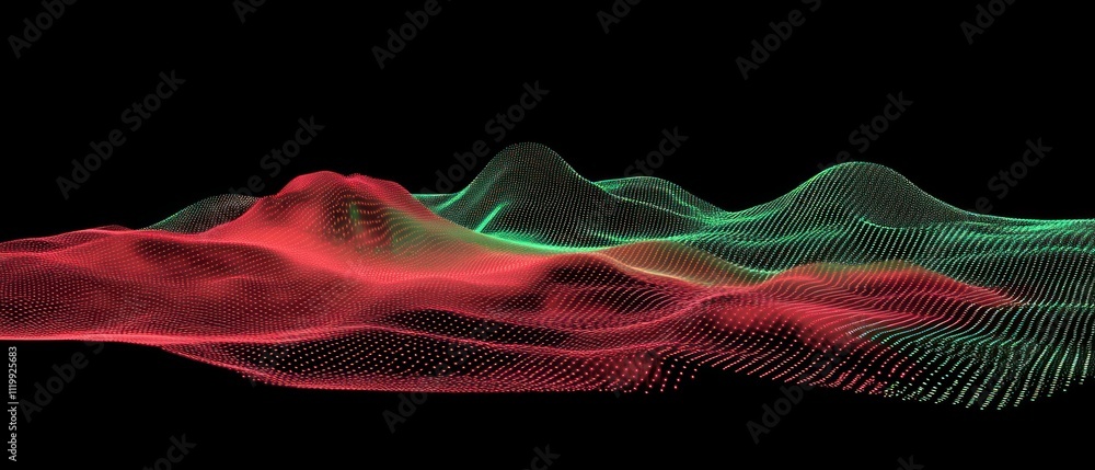 Aufkleber a digital wave representation in red and green, illustrating data or sound visualization.
