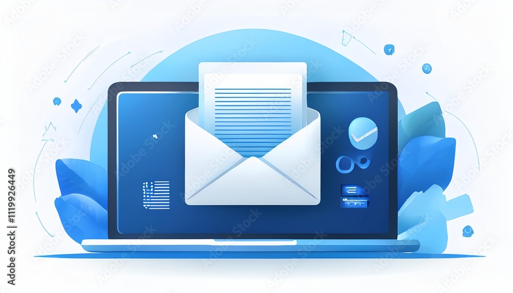 Poster a digital illustration of a laptop displaying an envelope, symbolizing email communication and digit
