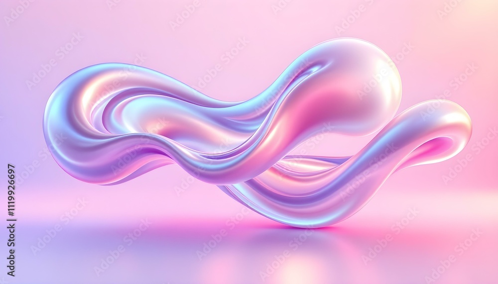 Fototapete this 3d modern geometric background is made up of a 3d holographic liquid wave, iridescent chrome fl