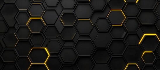 Abstract black hexagon pattern with glowing yellow lines.