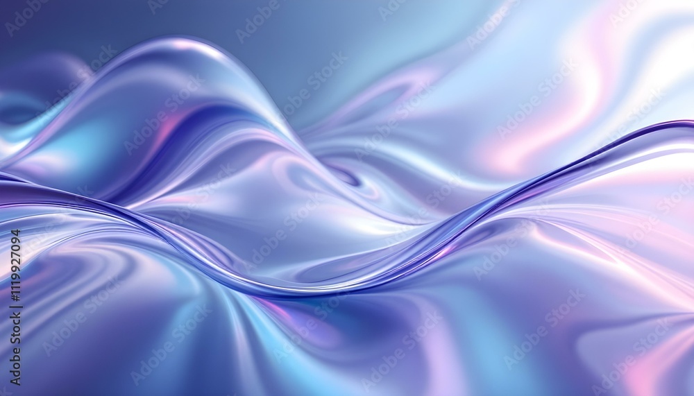 Fototapete Transparent glass morphism modern texture. Holographic curved wave in motion. Gradient design element. Macro glass 3d Y2K renders an abstract background. Trendy futuristic motion design banner.
