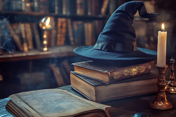 old books and candle