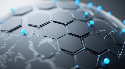 Global network connection, hexagonal sphere, digital world map.