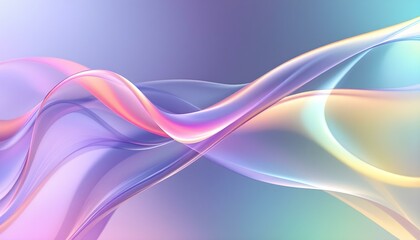 Fototapeta premium Transparent glass morphism modern texture. Holographic curved wave in motion. Gradient design element. Macro glass 3d Y2K renders an abstract background. Trendy futuristic motion design banner.