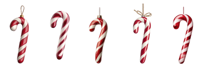 Set of Red and white striped lollipop decoration with glossy finish, isolated on transparent background