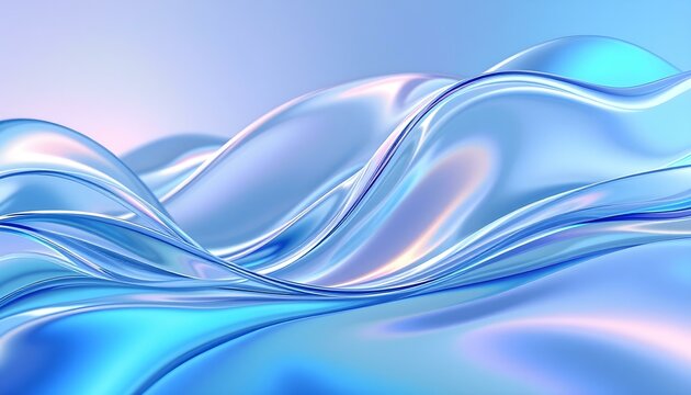Transparent glass morphism modern texture. Holographic curved wave in motion. Gradient design element. Macro glass 3d Y2K renders an abstract background. Trendy futuristic motion design banner.