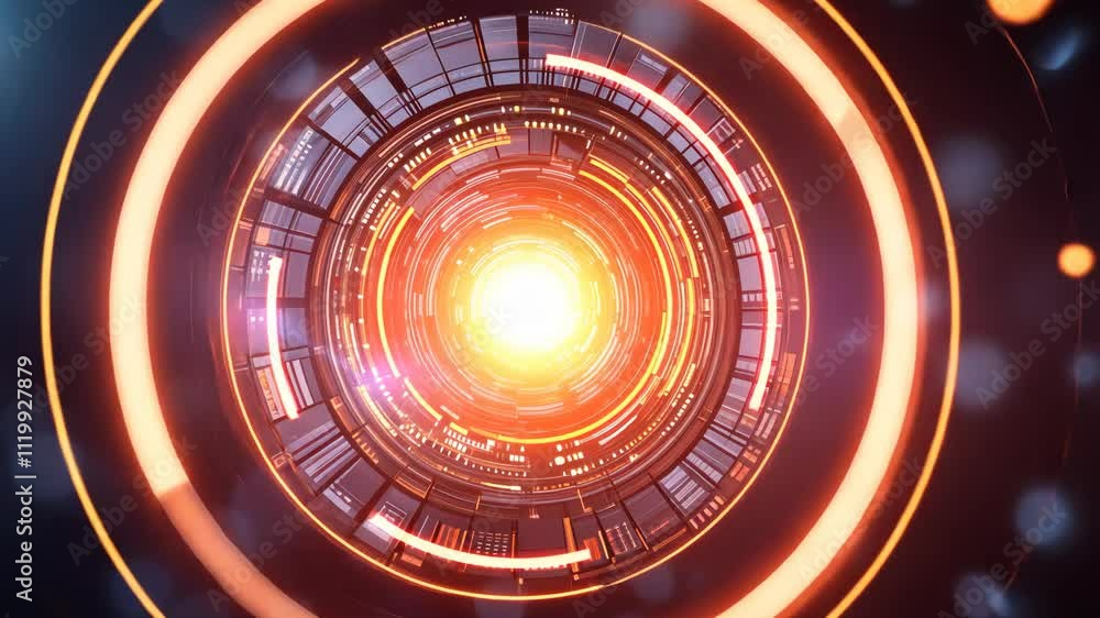 Poster abstract futuristic design featuring glowing lights and circular patterns in vibrant colors