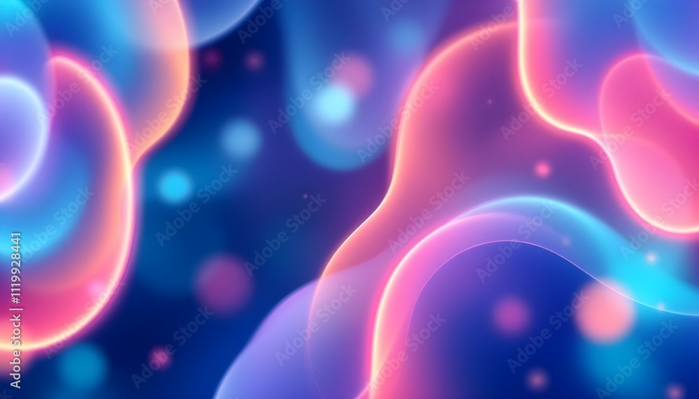 Leinwandbilder Colorful background with abstract neon shapes in gradient pastel colors. Poster with blurred effect. Asymmetric composition. Abstract blurred gradient fluid background design