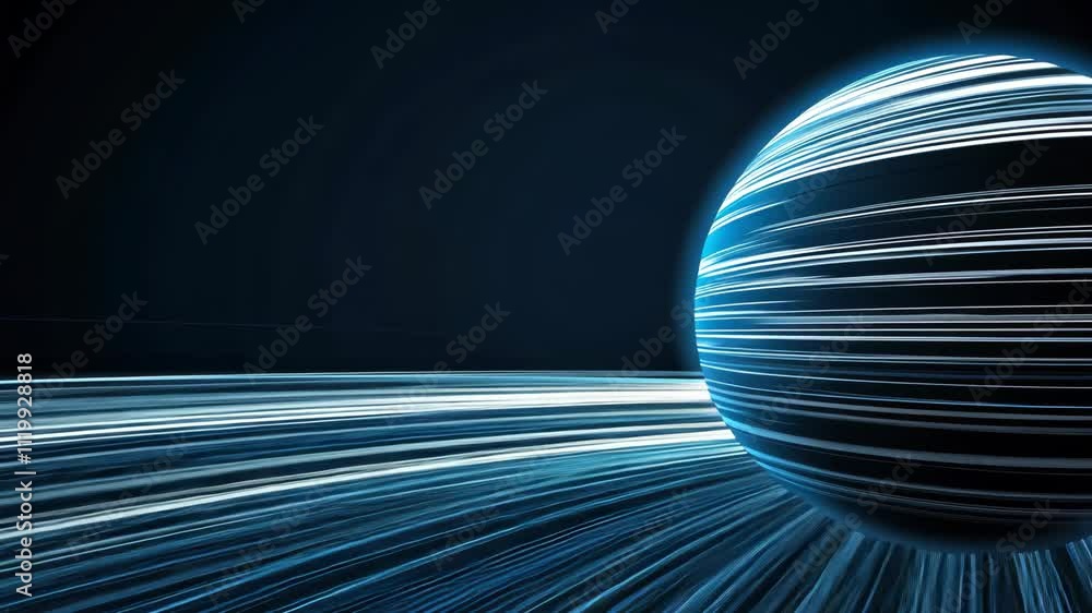 Poster abstract sphere with dynamic light trails in a dark background