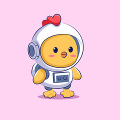 cute cartoon chicken wearing an astronaut suit animal cartoon vector design 