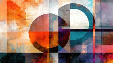 Fototapeta premium Abstract Geometric Composition in Vibrant Hues: A Modern Art Print