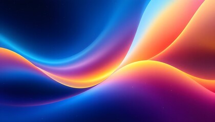 Vibrant rainbow, orange blue teal white psychedelic grainy gradient color flow wave on black background. Colorful 3d waves abstract background design.