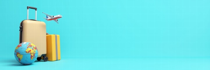 A travel insurance concept featuring suitcases, a globe, and an airplane against a vibrant background, symbolizing adventure and security for travelers.