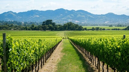 Obraz premium Serene Vineyard Landscape: Rolling Hills and Lush Grapevines