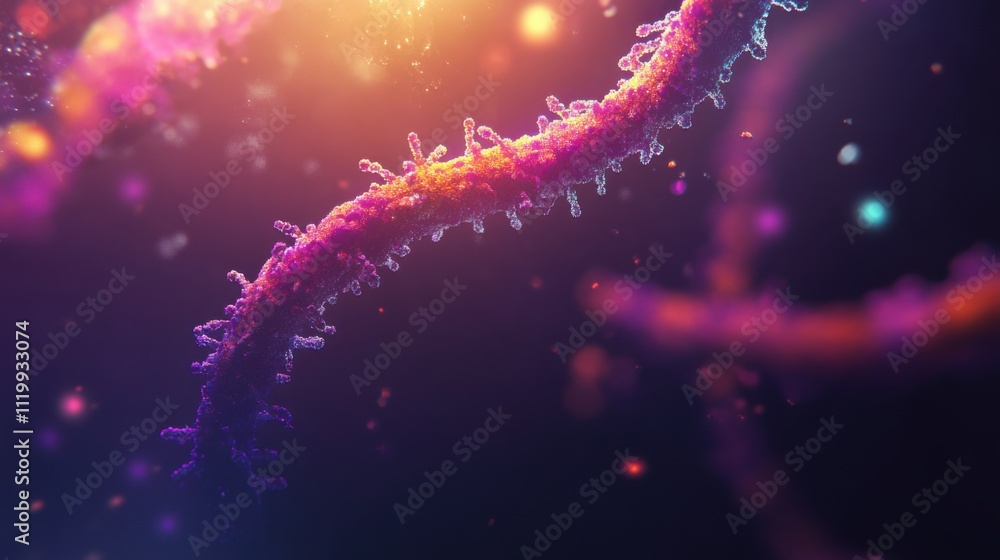 Aufkleber vibrant close-up view of colorful microscopic biology illustration with glowing particles and comple
