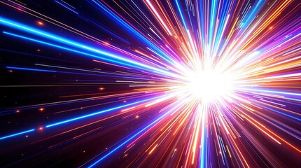 Obraz premium Abstract Blue Light Speed Background with Laser Rays and Glowing Center Flare