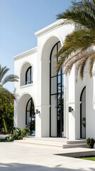 Luxury Mediterranean Villa with Infinity Pool and Cypress Trees, Modern Santorini Estate with White Terraces