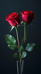 Obraz premium Elegant Red Roses in Glass Vase on Dark Background