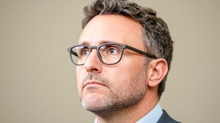 Obraz premium A man with glasses is looking at the camera