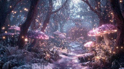 A captivating winter scene with glittering magical woodlands as backdrop.