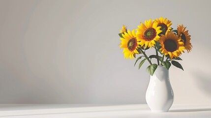Sunflower bouquet in a vase, isolated on a white background