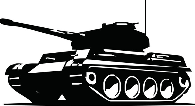 Tank isolated on white background. Vector Military machine. Tank logotype. Black and white tank icon.