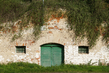 Old winery wine cellar house in the village of Moravia, Czech Republic, Europe - damaged bricks...