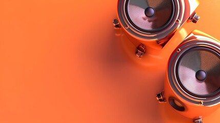 Two sound speakers on full orange background