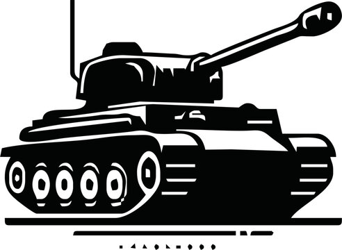 Tank isolated on white background. Vector Military machine. Tank logotype. Black and white tank icon.