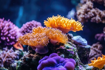 Vibrant coral polyps thriving on underwater reef ecosystem