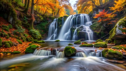 Obraz premium Breathtaking autumn waterfall in the heart of a vibrant forest