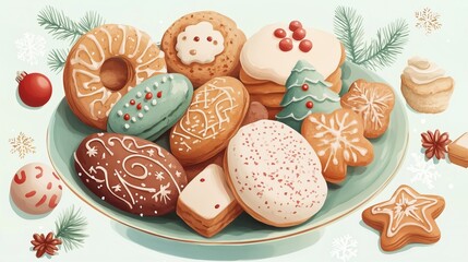 Festive assortment of decorated holiday cookies