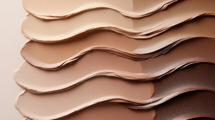 Creamy Neutral Foundation Swatches.  Makeup and Beauty, Background. Mocha Mousse Tones, Pantone 17-1320, Color Trend 2025 