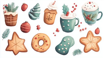 Obraz premium Festive holiday cookies and treats illustration