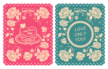 greeting card templates design, vintage style, rose flower and heart drawing, valentine's day concept