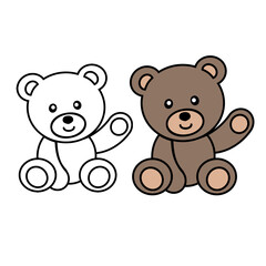 Teddy Bear, outline, black and white line. Colorless