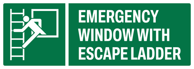 ISO emergency and first aid safety upper case text_emergency window with escape ladder_landscape size 1/2 a4,a3,a2,a1  © rizkikijol