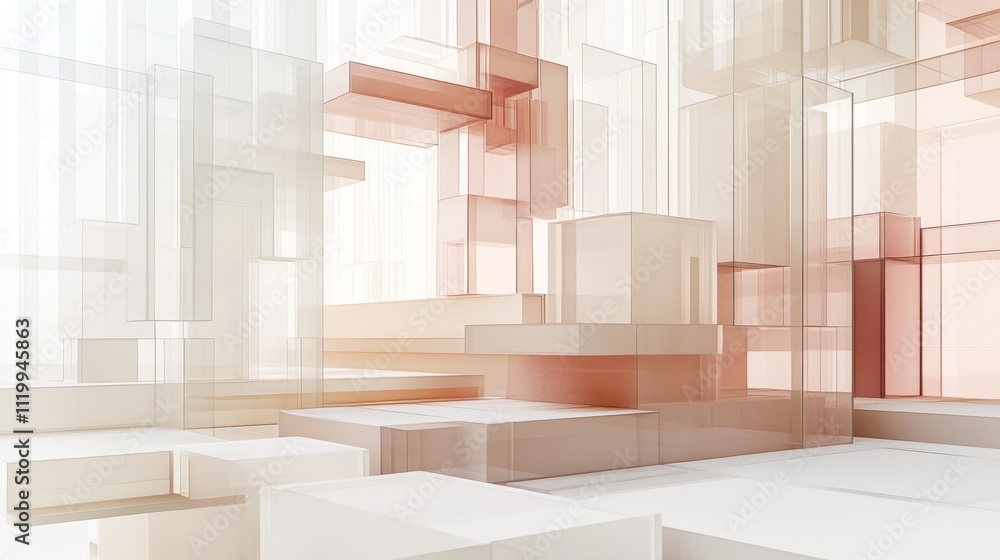 Aufkleber Abstract composition of translucent geometric shapes in soft hues.