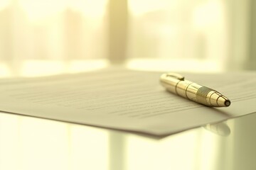 stock photo of financial report and pen on clean desk minimalist design with copy space for text