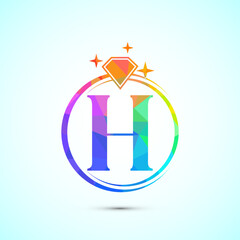 Initial alphabet H in a circle with diamond. Diamond ring logo. Jewelry logo design concept
