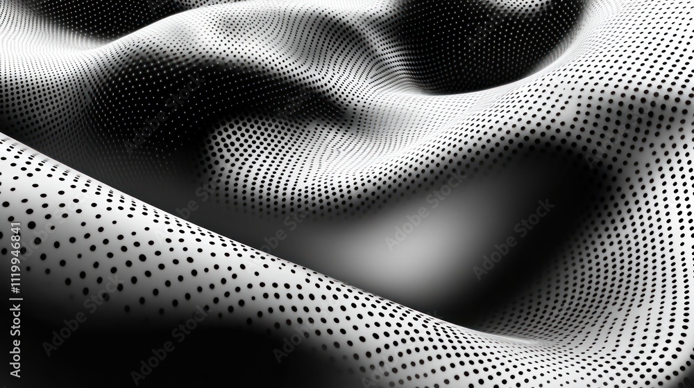 Poster abstract black and white fabric texture with dotted patterns.